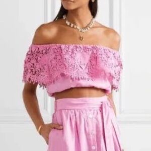 Miguelina Dakota 100% Linen Lace Blouse in Rosado Pink size XS NEW  $310